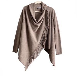 360 SWEATER cashmere fringe drapey wrap cardigan sweater